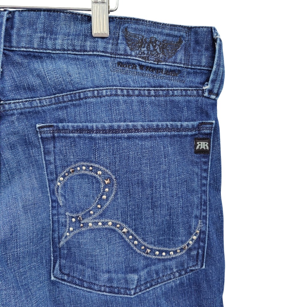 Rock & Republic Mens Y2K Rocker Henlee Bootcut Jeans 36 Blue Studded Distressed